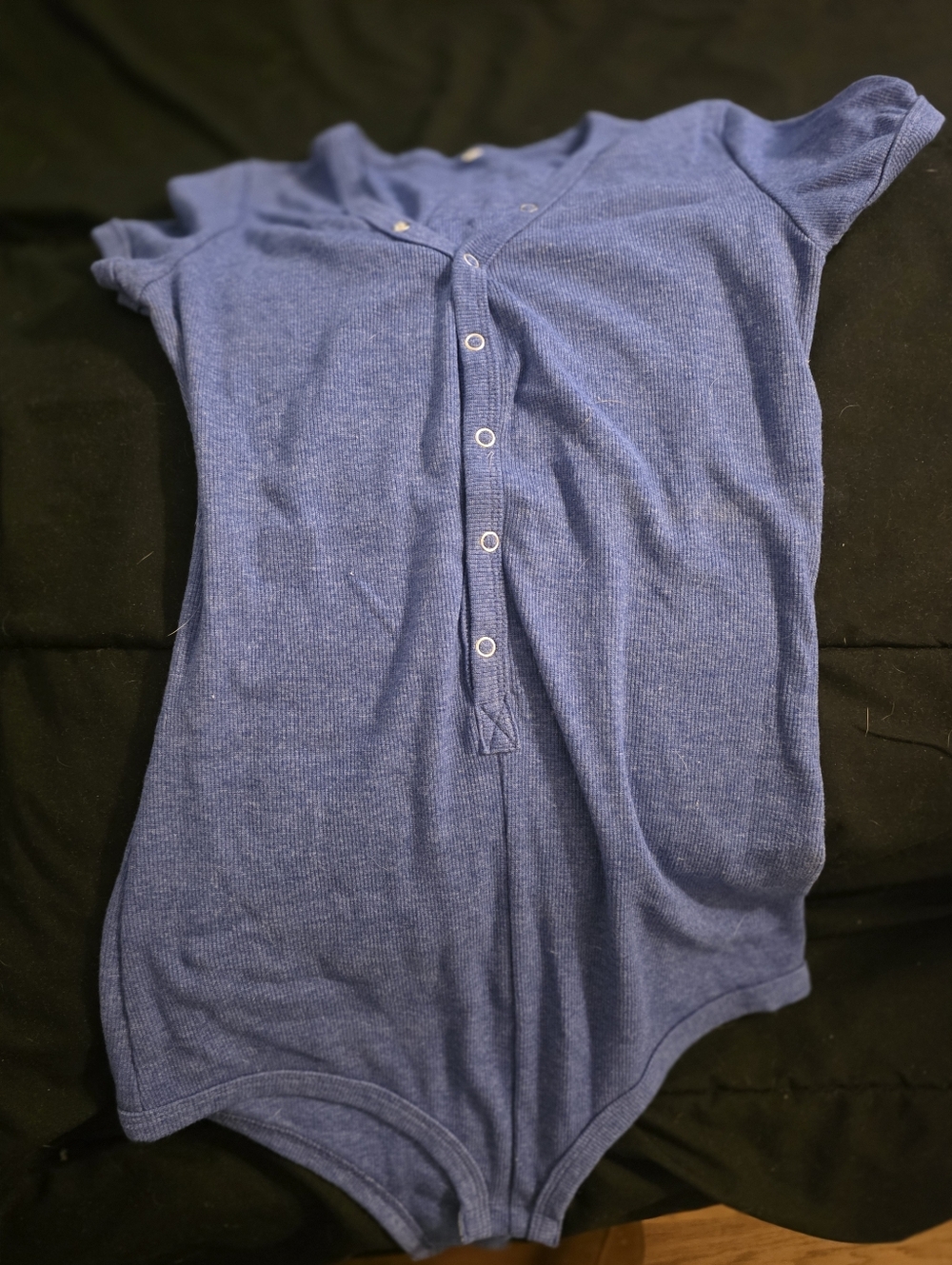 Blue Ribbed Button-Front Onesie Bodysuit